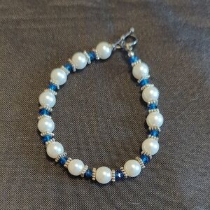 Elegant Blue and White Beaded Bracelet
